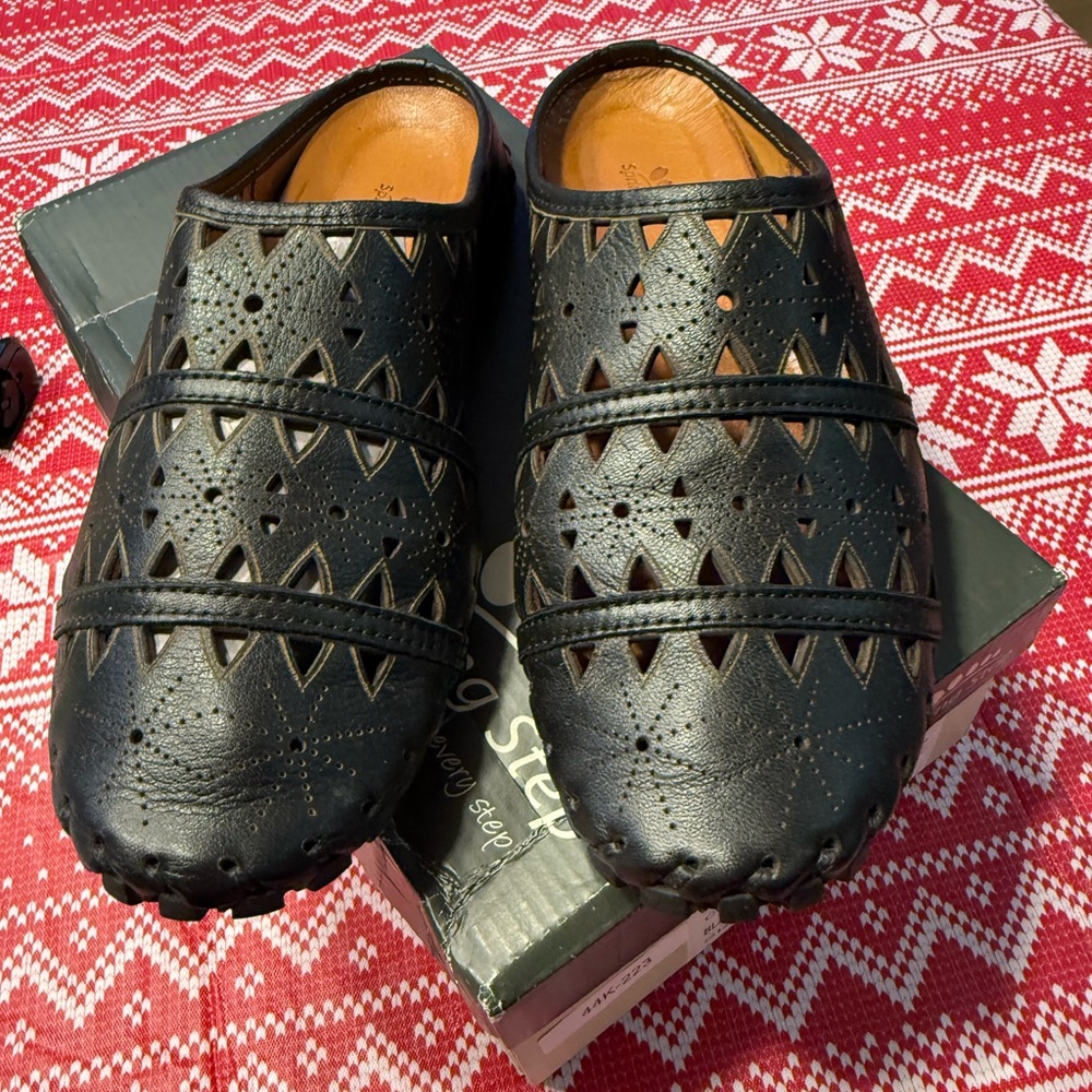 Spring Step Black Leather Mules - image 1